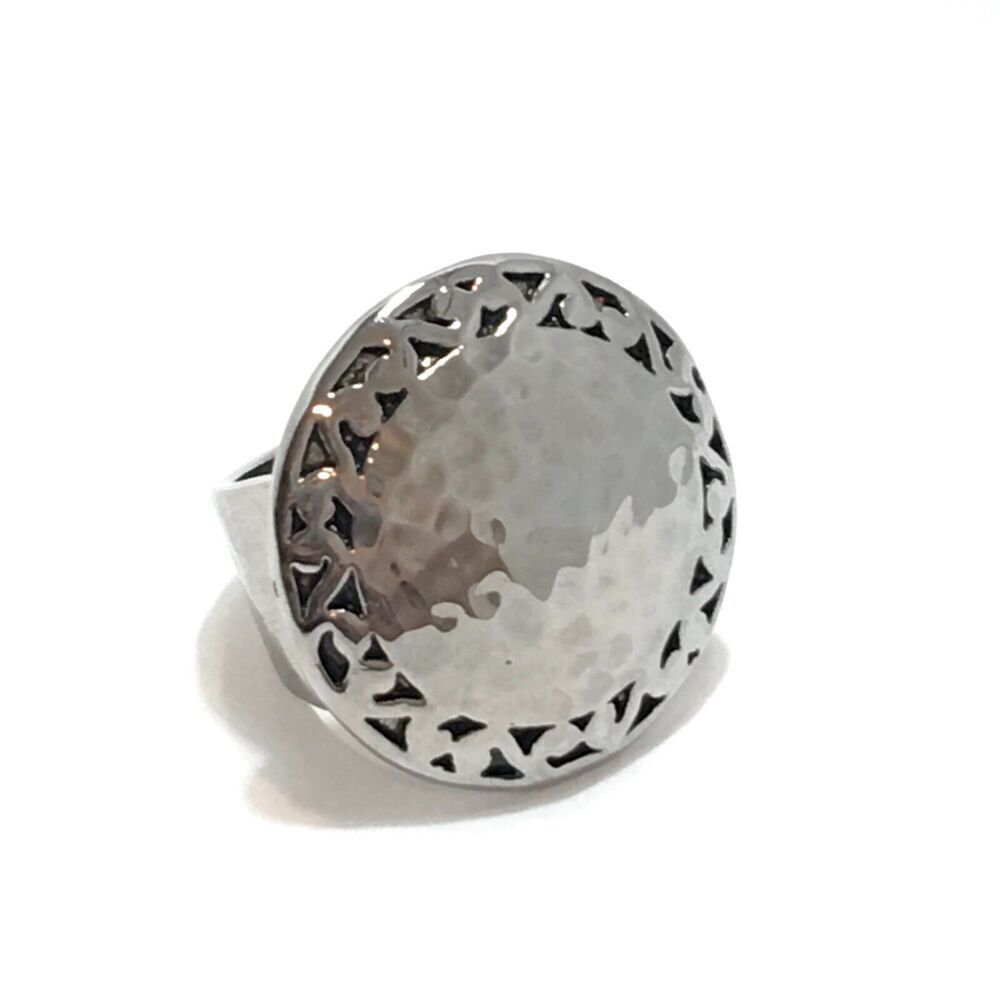Hammered Metal Dome Ring Size 6.5 Silver Tone Wide Band Large Shield